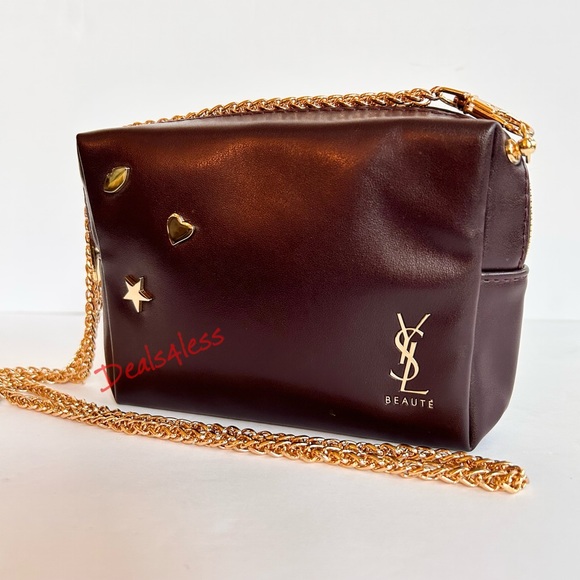 YSL Crossbody - Cosmetic Bag to Purse Beaded Logo Charm Designer Clutch New - Picture 7 of 11